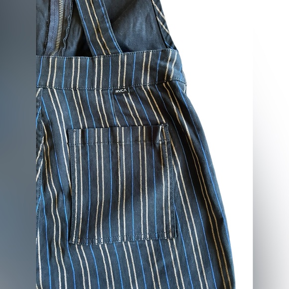 NWT RVCA Overland Striped Black Overalls w Stretch MSRP $85 Front Zip Tapered - Picture 8 of 15